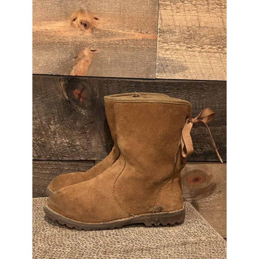 UGG Corene Chesnut Tan Suede Side Zipper Lace Up Back Boots‎ Youth 11